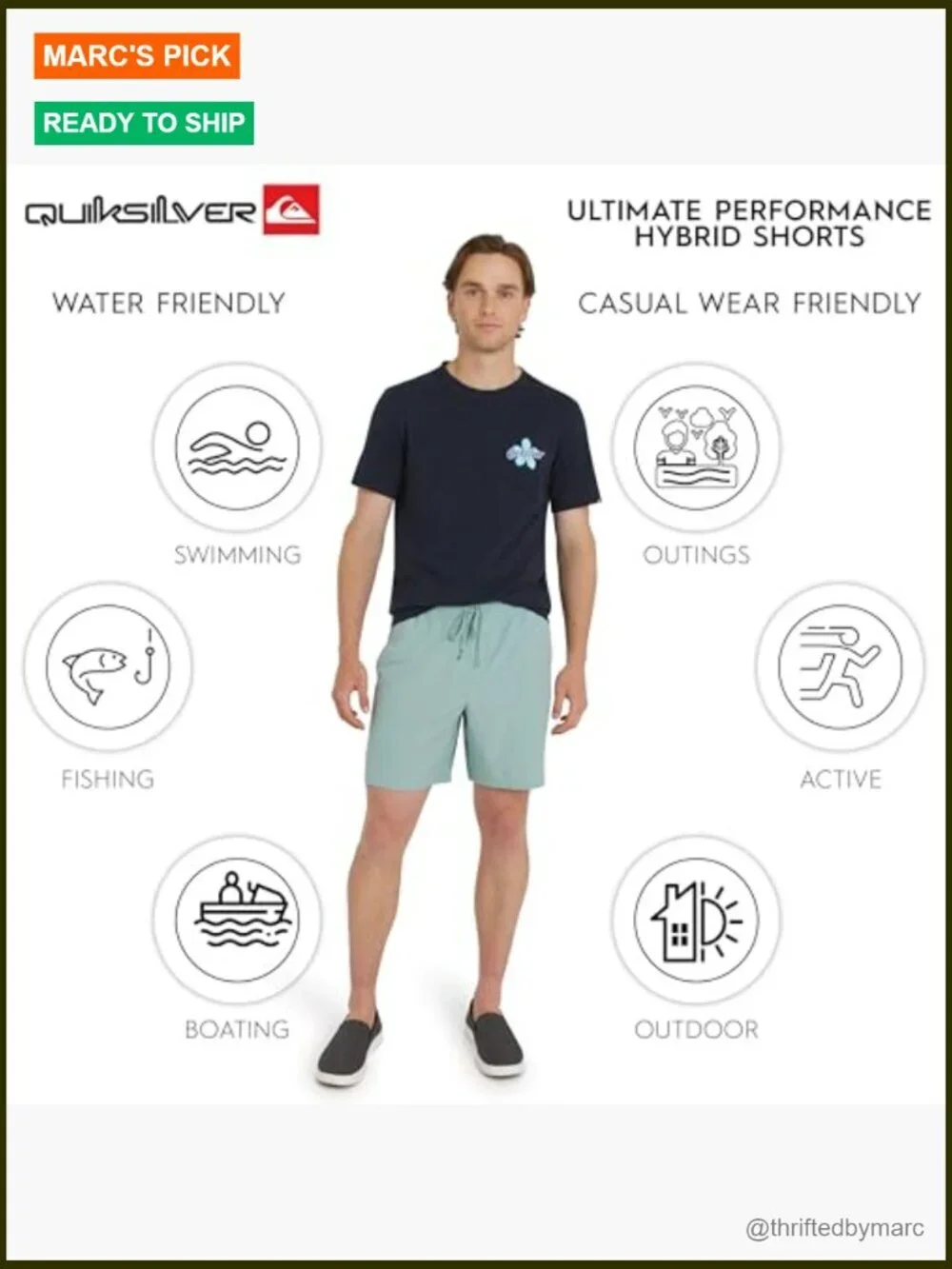 Stretch Waist Hybrid Shorts Regular Fit Water Friendly Active Wear S-XXL